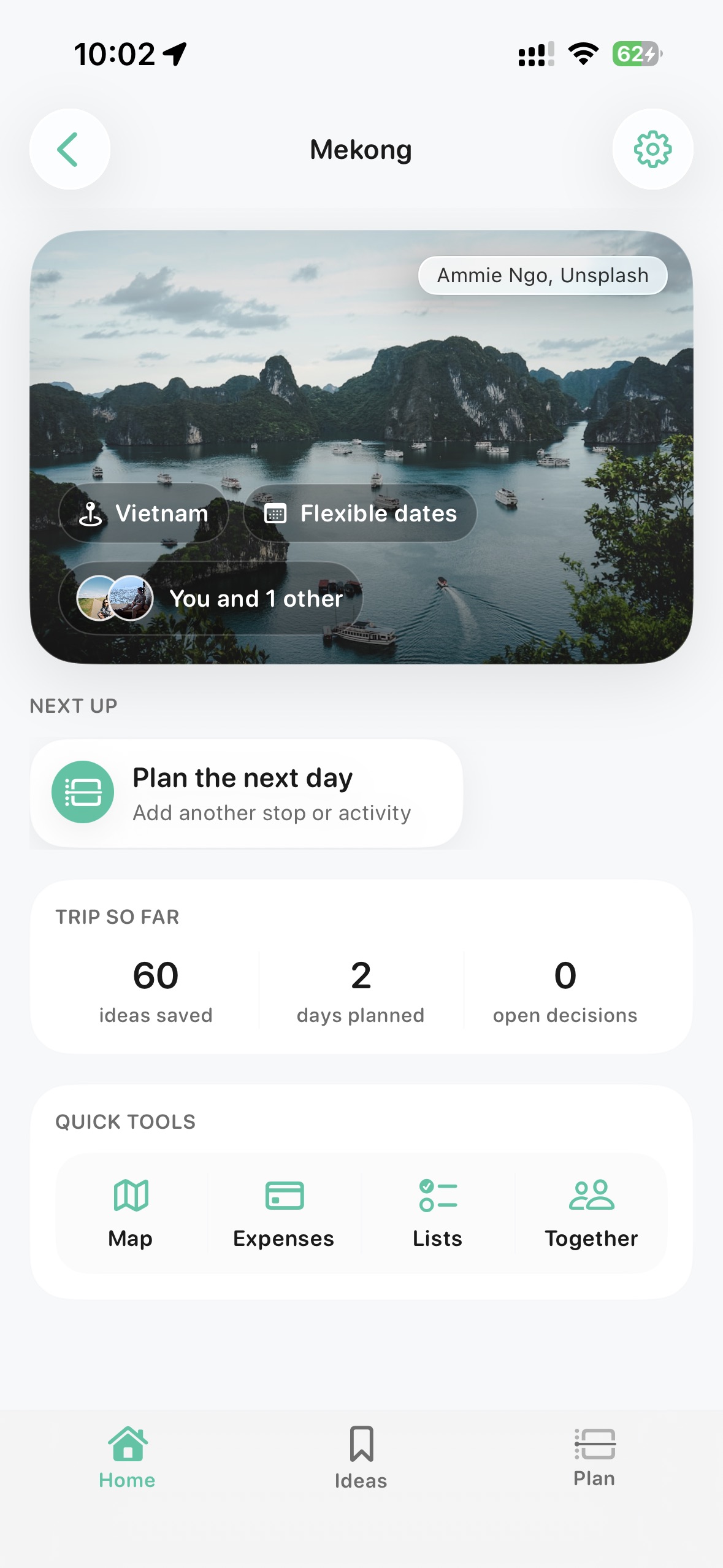 Awaii v1.3 trip summary page with trip stats and quick tools