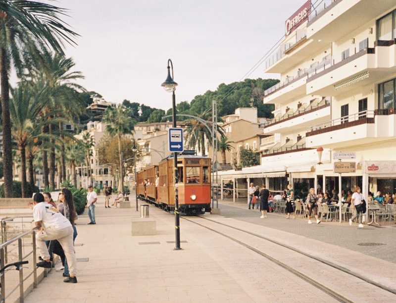 Vintage wooden tram on the seafront in Port de Sóller, Mallorca