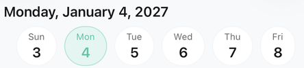 Awaii-dagkiezer van zondag 3 tot vrijdag 8, met maandag 4 geselecteerd