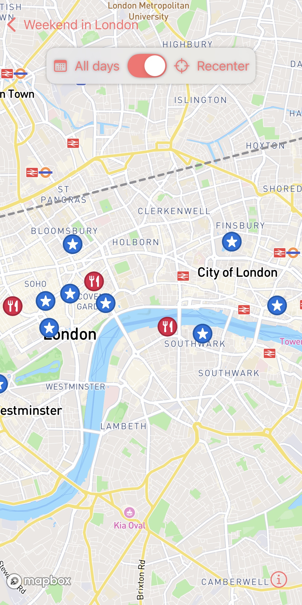 Awaii map view showing trip locations and places on an interactive map