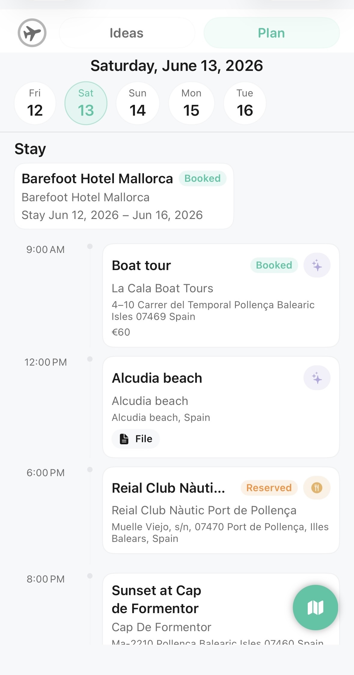Awaii plan view showing the latest updates and current trip status with all decisions applied