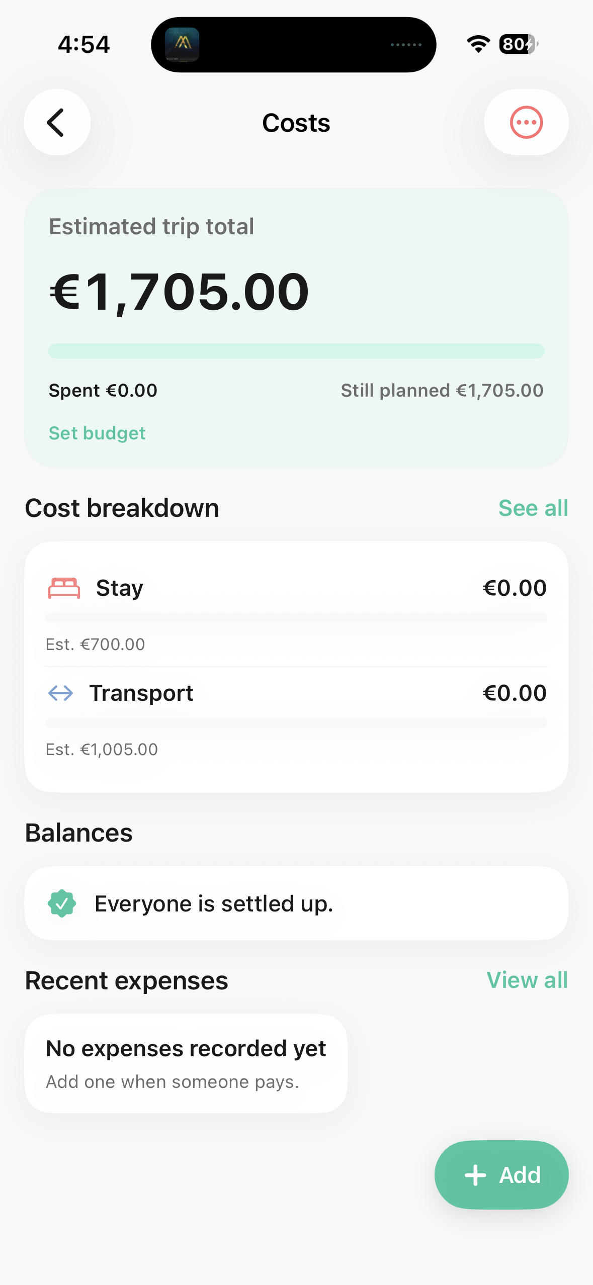 Planned costs visible next to the shared plan