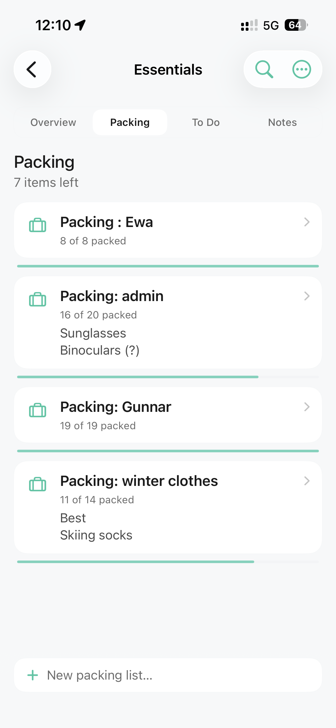 Gedeelde inpaklijsten in Awaii Essentials