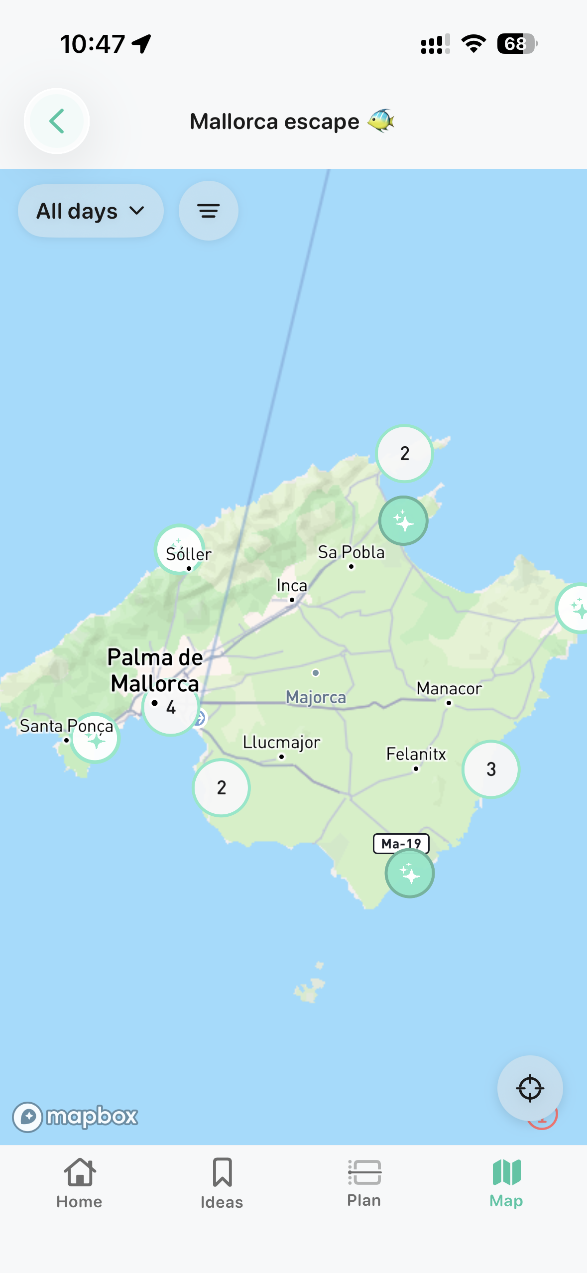 Map of trip places in Awaii