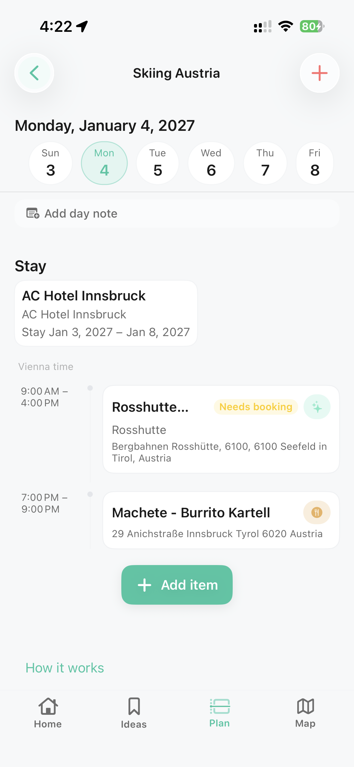 Shared itinerary in Awaii after the group has decided